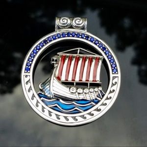 ⛵️Sterling Silver & Crystal Viking Ship Pendant